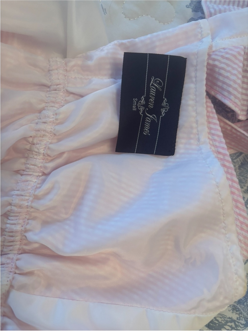 Lauren James sz Small Hampton Dress Pink Ruffle-Back Seersucker preppy feminine - Picture 3 of 14